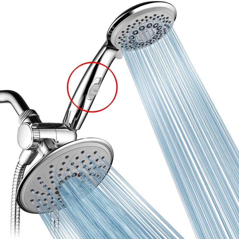 Hotel Spa HotelSpa 6''/4'' Ultra-Luxury 3 way Rainfall Shower-Head/Handheld Shower Gray Spiral Combo w/Patented ON/OFF Pause Switch and 5-7 foot Stretchable Stainless Steel Hose - Image 1